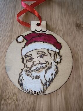 Hand Crafted Red and White Santa Wood Ornament